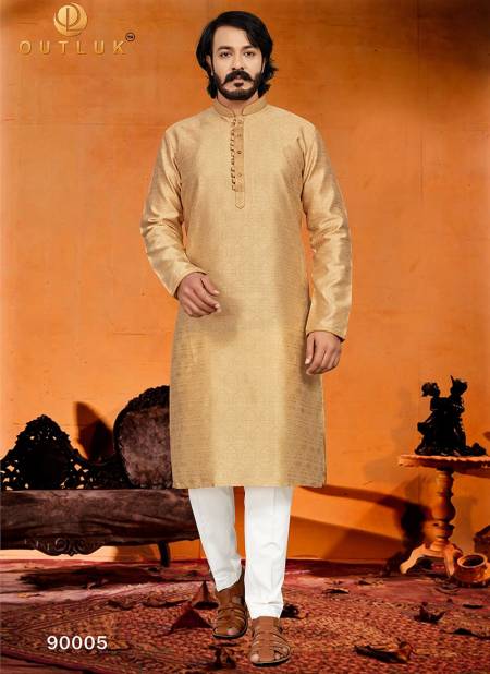 Golden Colour Outluk 90 New Latest Designer Ethnic Wear Jaquard Kurta Pajama Collection 90005